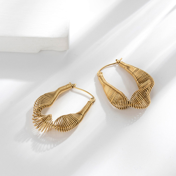 1 Pair Vintage Style Simple Style Solid Color Rhombus Twist Plating Stainless Steel  18K Gold Plated Hoop Earrings