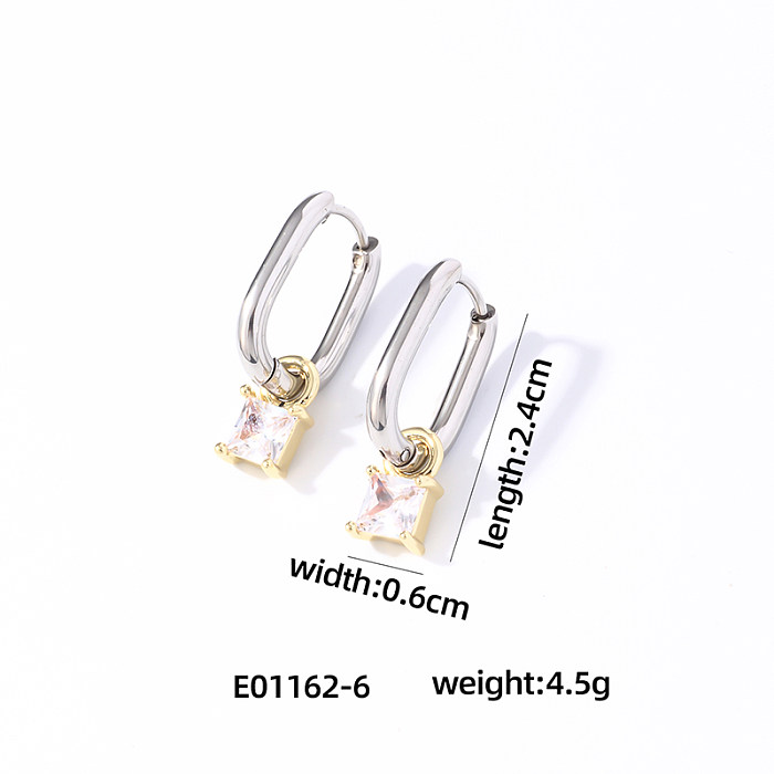 1 Pair Simple Style Geometric Square Plating Inlay Stainless Steel  Zircon Drop Earrings