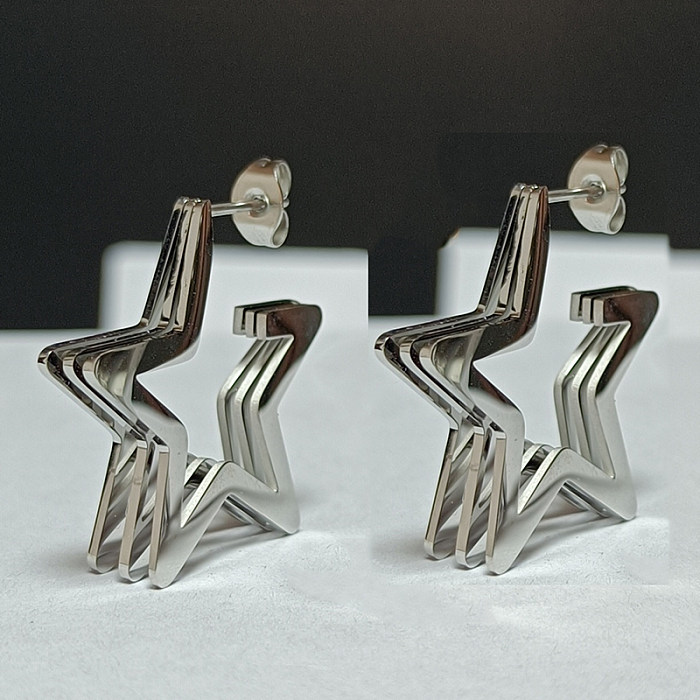 1 paire de clous d'oreilles pentagramme de Style Simple et décontracté, en acier inoxydable plaqué or 18 carats