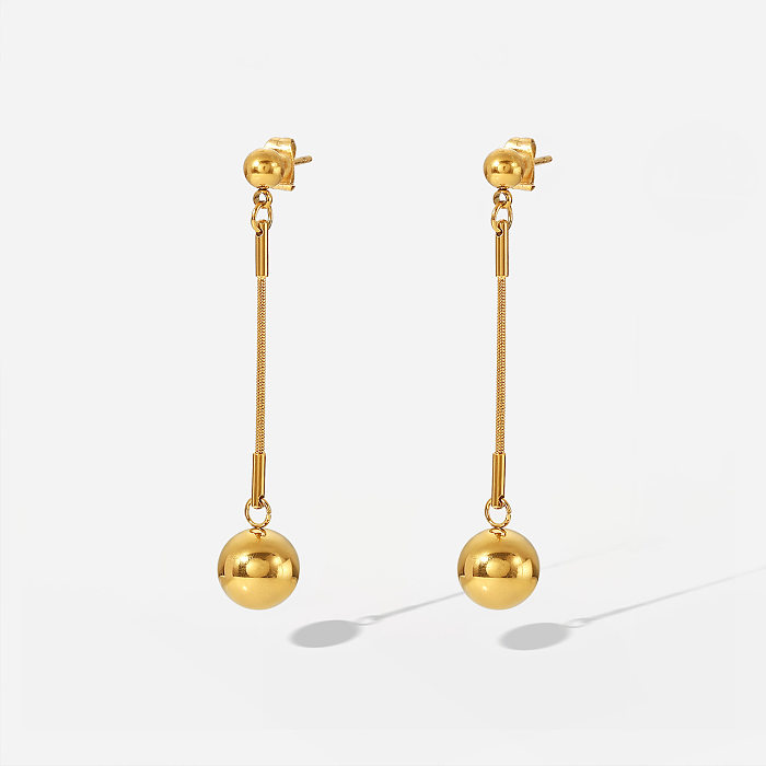 Fashion 18K Gold Long Small Golden Balls Stainless Steel  Eardrops Earrings