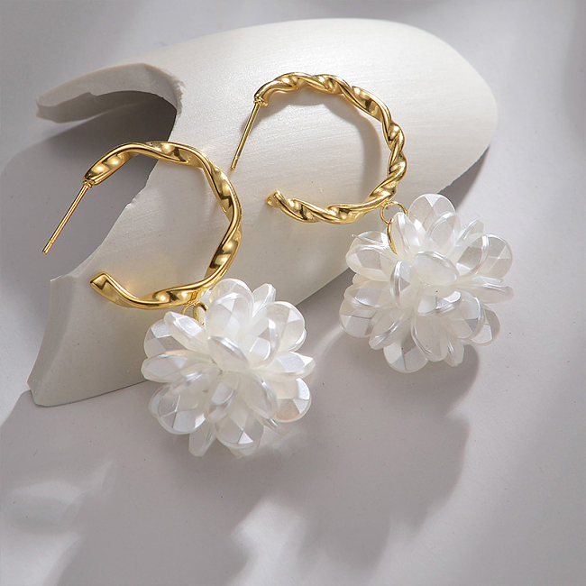 1 Pair Sweet Flower Plating Metal Stainless Steel  18K Gold Plated Drop Earrings