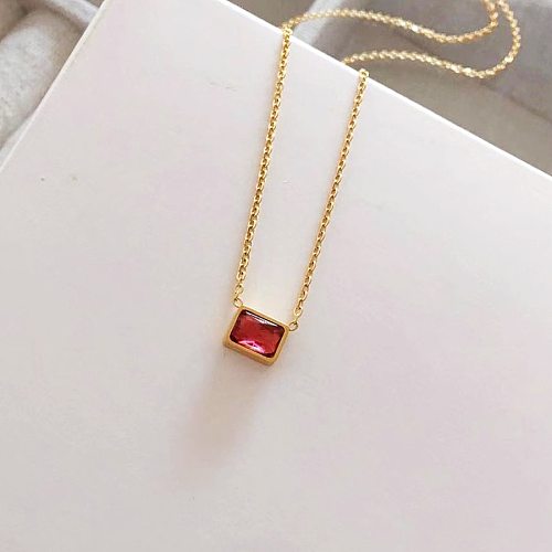 Elegant Classic Style Streetwear Square Stainless Steel  Plating Inlay Artificial Gemstones 18K Gold Plated Pendant Necklace
