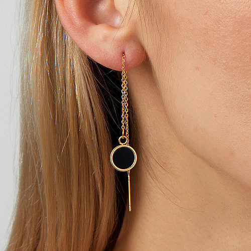 Neue kreative Edelstahl-Galvanik-Ohrringe aus 18-karätigem Gold mit runder Anhängerkette