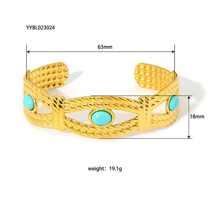 Vintage Style Eye Solid Color Flower Stainless Steel Turquoise Bangle In Bulk