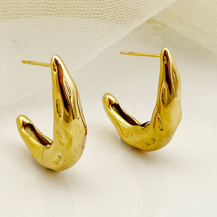 1 paire de boucles d'oreilles plaquées serpent, Style Simple, incrustation en acier inoxydable, Zircon plaqué or