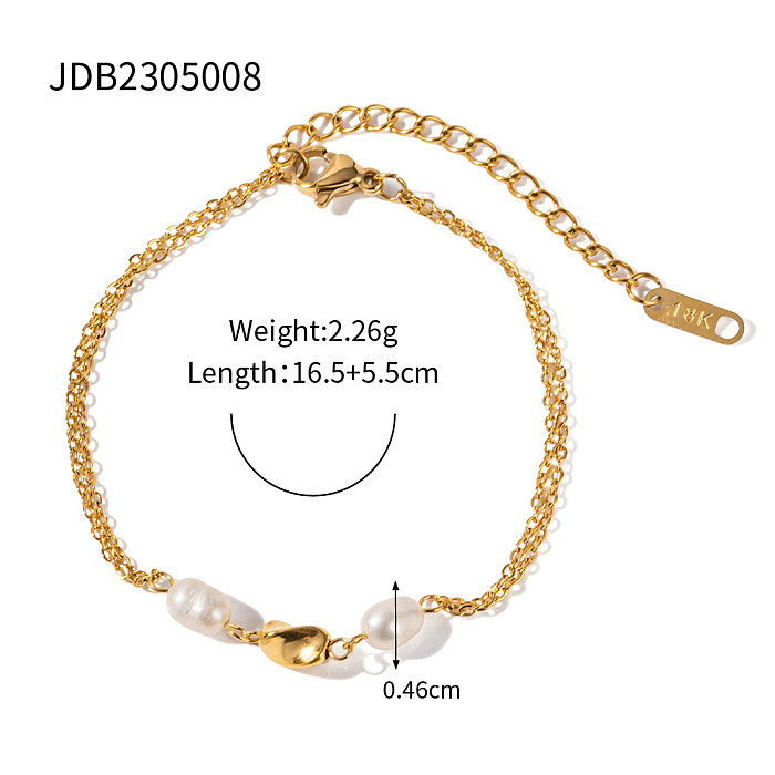 IG Style Round Stainless Steel  Plating Inlay Pearl 18K Gold Plated Necklace