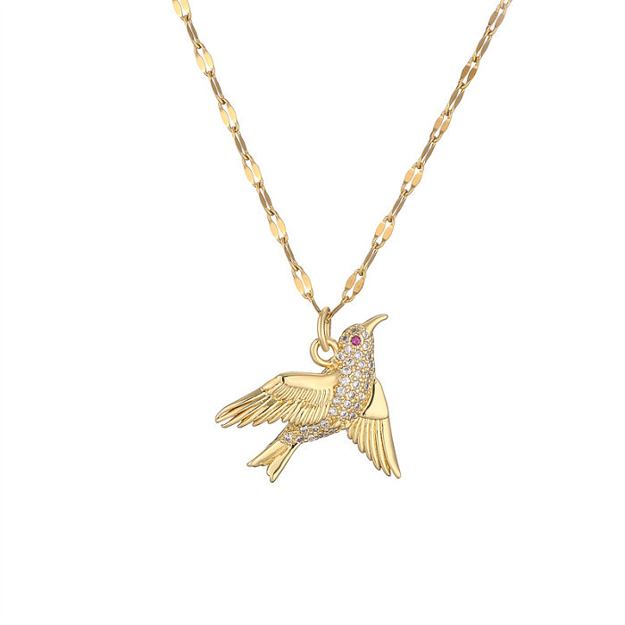 Collar con colgante de circonio chapado en oro y cobre de acero inoxidable pájaro carpintero de estilo Simple IG a granel