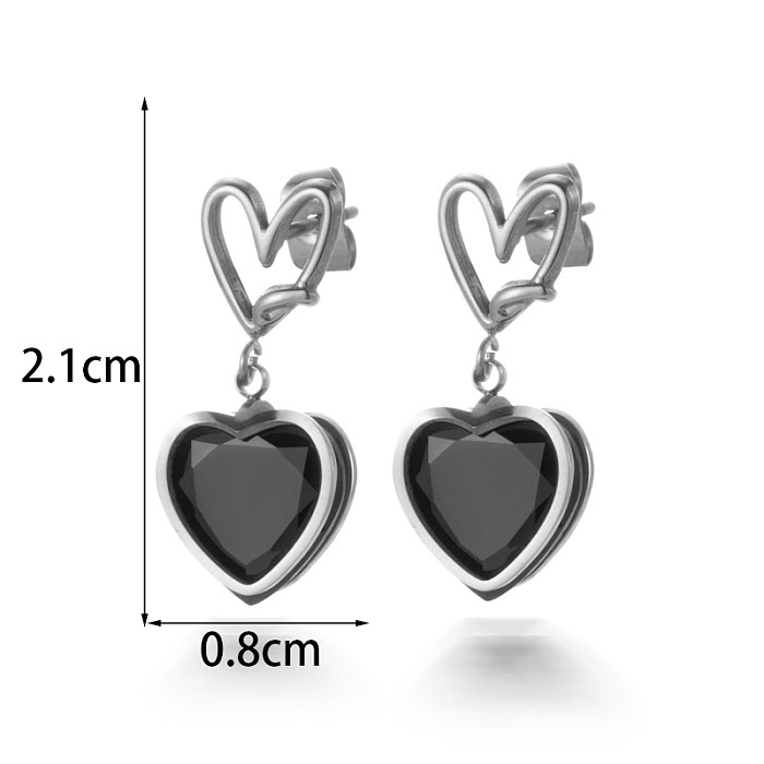 1 Pair French Style Simple Style Korean Style Heart Shape Plating Inlay Stainless Steel  Zircon 18K Gold Plated Drop Earrings
