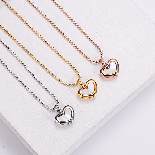 Collier pendentif coeur en acier inoxydable pour femmes, incrustation de placage, colliers en acier inoxydable
