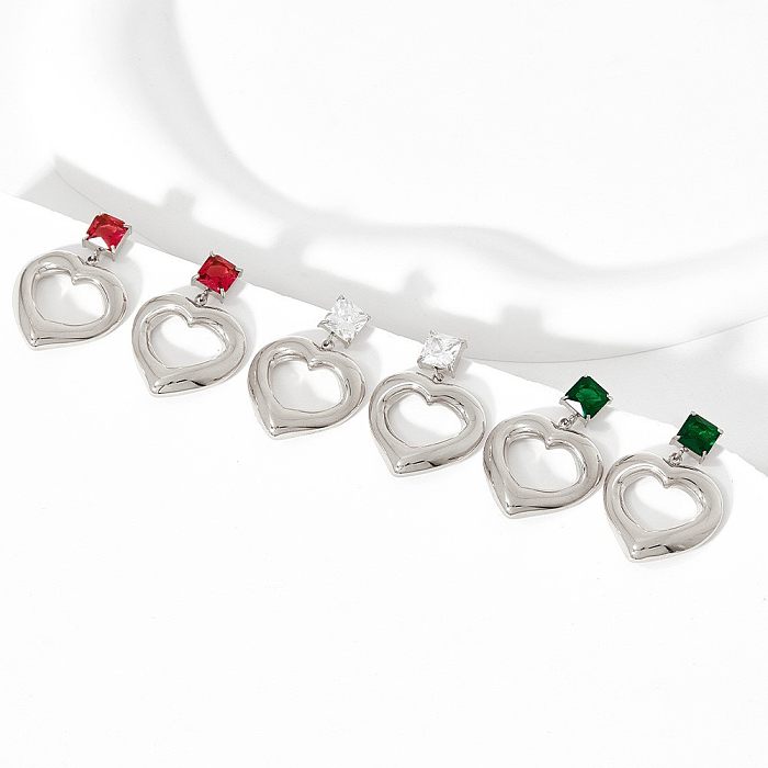 1 Paar Retro-Quadrat-Herzform-Ohrringe aus Edelstahl mit Inlay und Strasssteinen