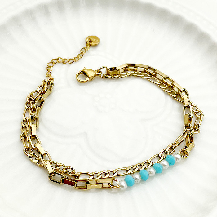 Einfache, moderne Streetwear-Armbänder mit geometrischem Edelstahl, künstlichem Kristall, künstlicher Perle, Perlenbeschichtung und vergoldeten Armbändern
