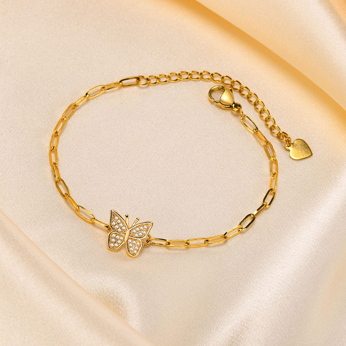Bracelets plaqués or de Zircon d'acier inoxydable de forme de coeur de style simple en vrac
