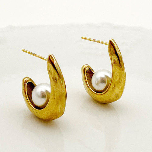 1 Pair Retro Roman Style Pearl Plating Stainless Steel  Gold Plated Ear Studs