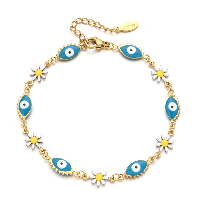 Cute Devil'S Eye Flower Stainless Steel Enamel Bracelets