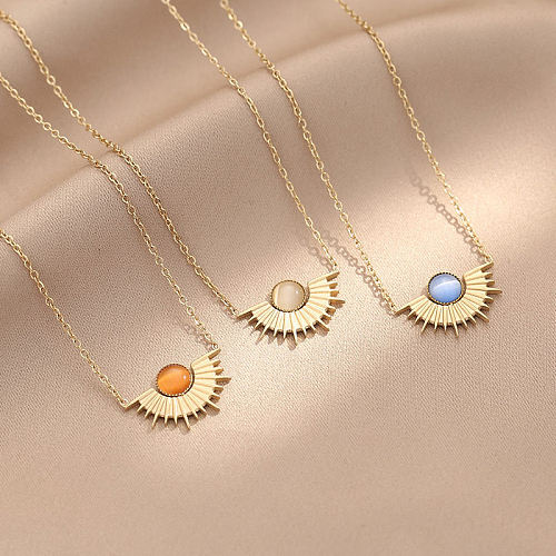 1 Piece Fashion Sun Stainless Steel  Stainless Steel Plating Inlay Turquoise Pendant Necklace