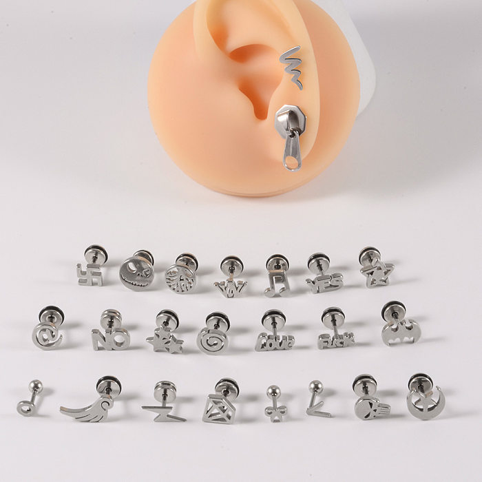 1 paire de clous d'oreilles en acier inoxydable avec lettres de style simple