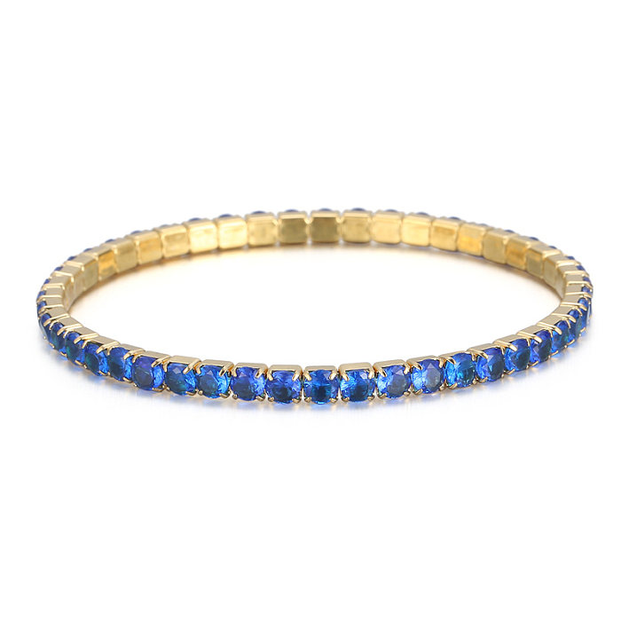 Elegant Solid Color Titanium Steel Plating Inlay Artificial Gemstones 18K Gold Plated Bracelets