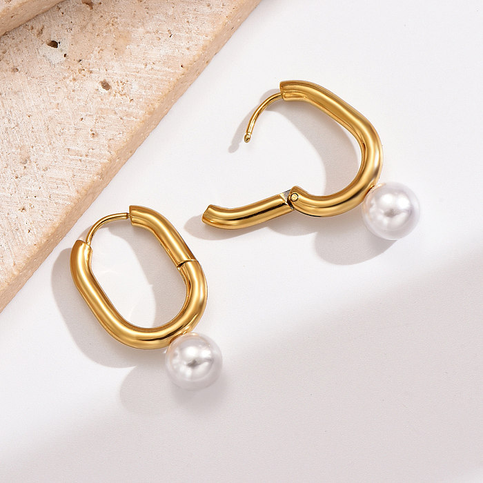 Boucles d'oreilles plaquées or 1 carats, 14 paire, Style Vintage élégant, incrustation de polissage en forme de U, perles artificielles en acier inoxydable