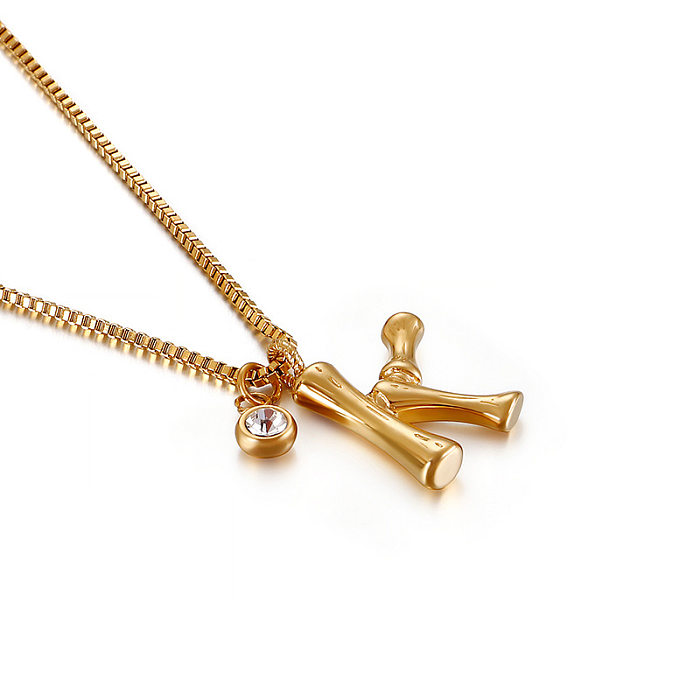 Moda 26 letras pingente dourado colar de aço inoxidável joias por atacado