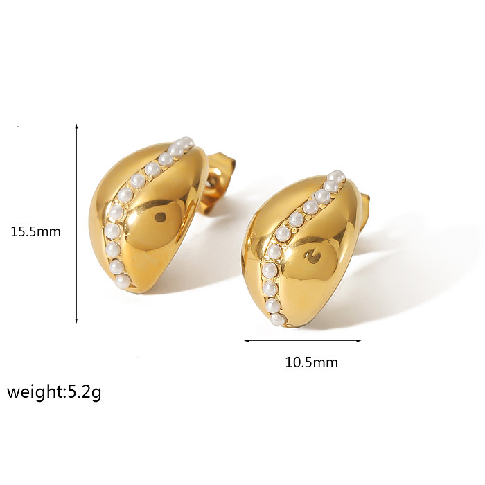 1 Pair Simple Style Solid Color Polishing Plating Inlay Stainless Steel  Artificial Pearls Zircon 18K Gold Plated Ear Studs