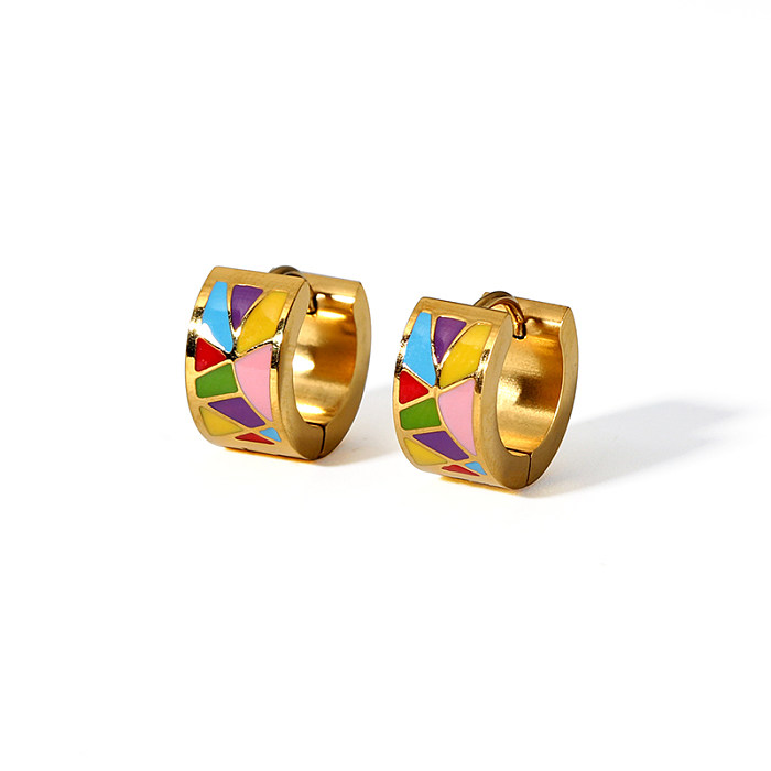 1 par de brincos banhados a ouro 18K em bloco colorido estilo IG com revestimento epóxi