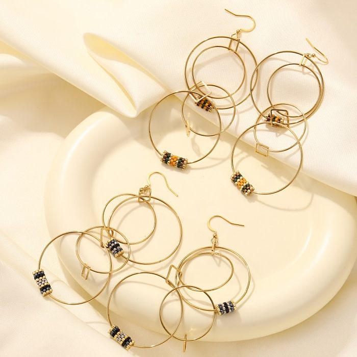 Boucles d'oreilles pendantes en acier inoxydable et verre plaqué or, 1 paire, Style Simple et exagéré, cercle de polissage, incrustation de placage