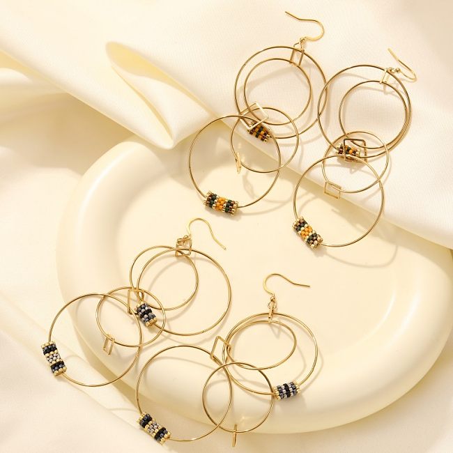 1 Paar übertriebene, schlichte Kreis-Ohrringe mit polierter Beschichtung und Inlay aus Edelstahl und Glas, vergoldet