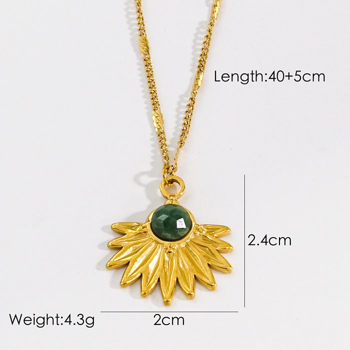 Modern Style Geometric Moon Ginkgo Leaf Natural Stone Stainless Steel Irregular Plating Inlay Pendant Necklace