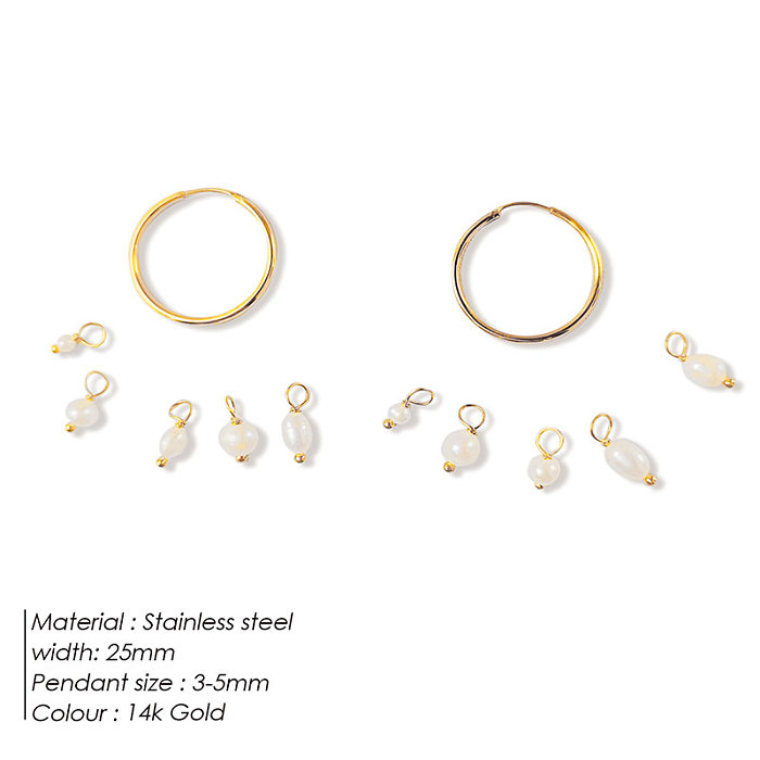 1 Pair Lady Geometric Stainless Steel  Freshwater Pearl Earrings