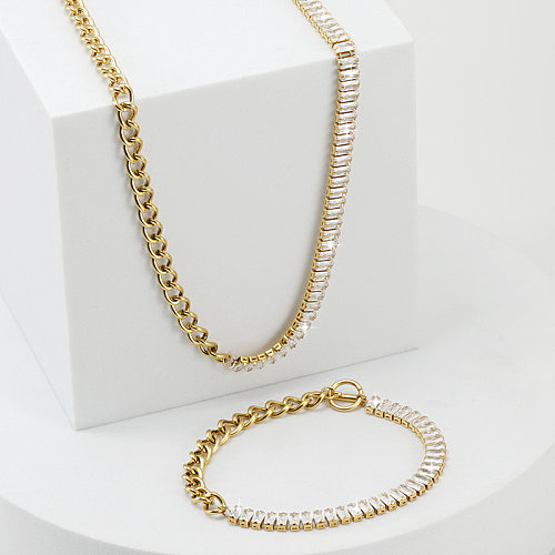Colar de pulseiras de aço inoxidável geométricas fashion patchwork banhado a ouro strass colares de aço inoxidável