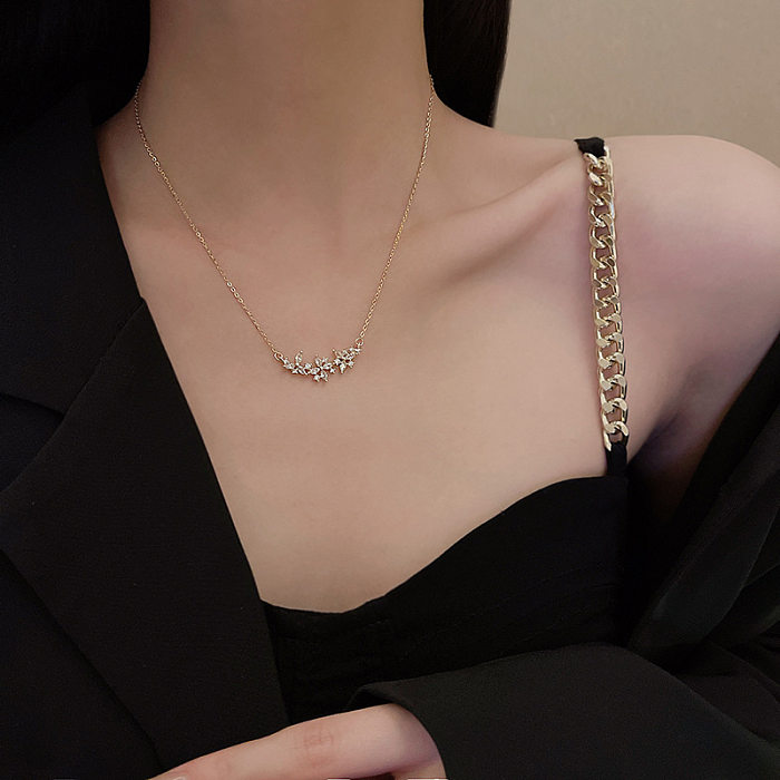 Einfache Halskette im klassischen klassischen Stil mit geometrischem Edelstahl-Inlay und Zirkon-Halskette, 1 Stück