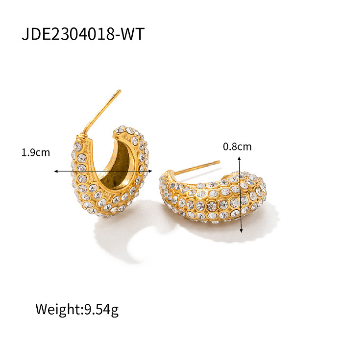 1 Pair INS Style Streetwear C Shape Stainless Steel  Plating Inlay Pearl Zircon 18K Gold Plated Ear Studs