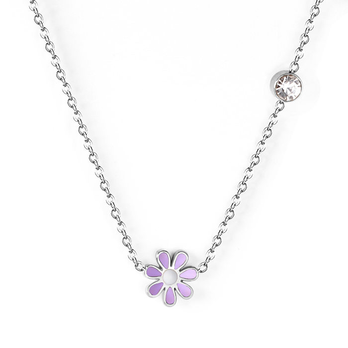 Collier en Zircon en acier inoxydable, fleur de Style Simple pastorale, vente en gros