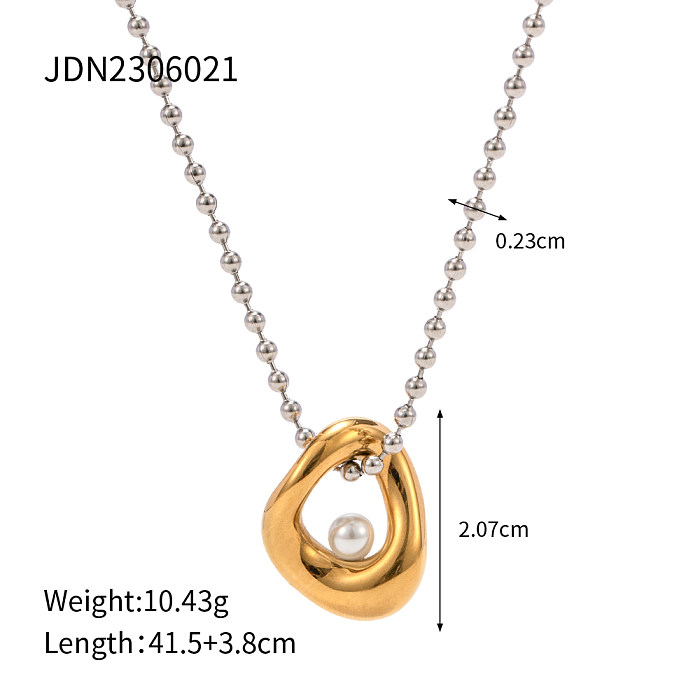 IG Style Elegant Geometric Stainless Steel  18K Gold Plated Artificial Pearls Necklace In Bulk