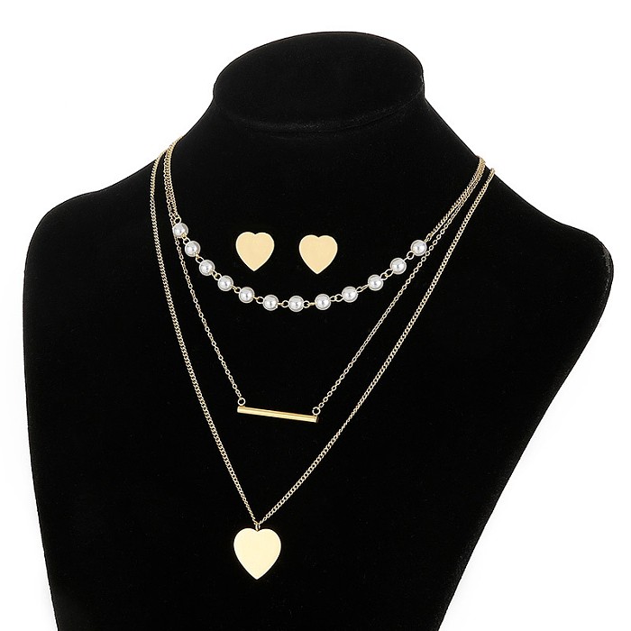 New Fashion Multi-layer Titanium Heart Earrings Necklace Set Wholesale jewelry