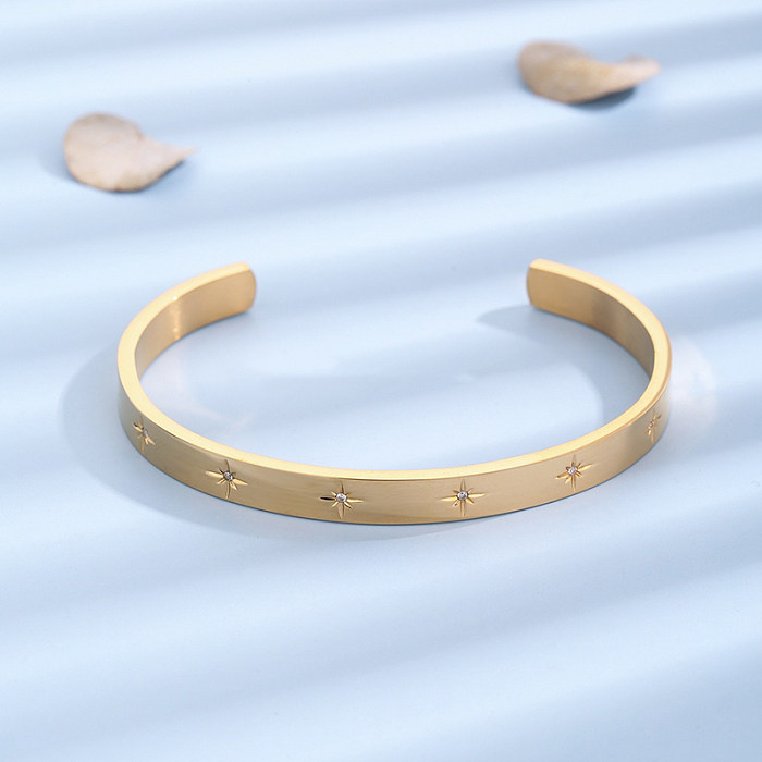 Elegante estilo simples estrela titânio aço 18K pulseiras de punho de zircão banhadas a ouro a granel