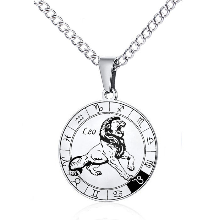Simple Style Streetwear Round Constellation Stainless Steel  Carving Pendant Necklace