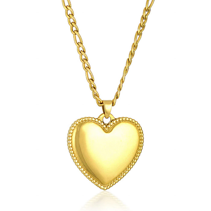 Venta al por mayor Collar colgante chapado en oro retro de acero inoxidable con forma de corazón de 18 quilates