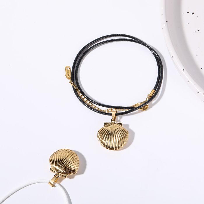 Casual Shell Stainless Steel  Leather Rope Plating 18K Gold Plated Pendant Necklace