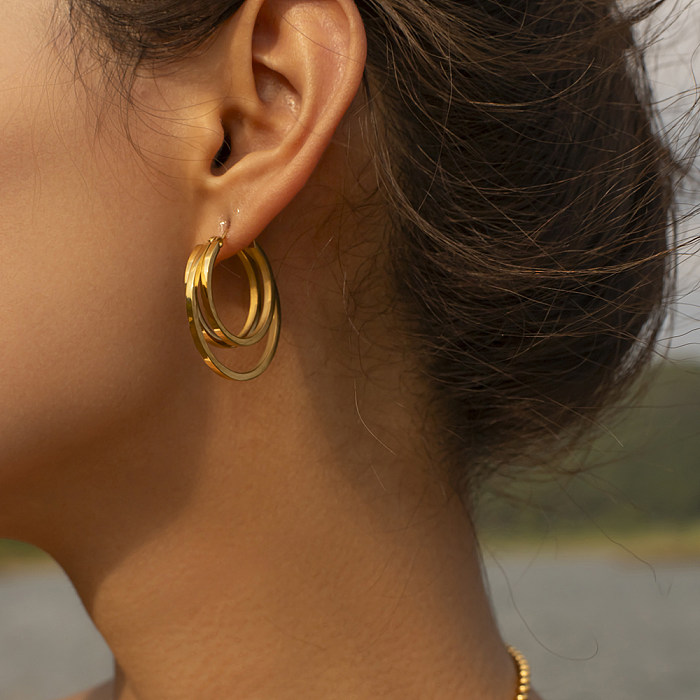1 Paar IG Style Kreisplattierte Edelstahl-Ohrringe mit 18-Karat-Vergoldung
