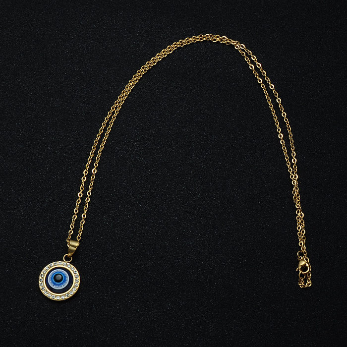 Ethnic Style Eye Stainless Steel  Inlay Zircon Pendant Necklace 1 Piece