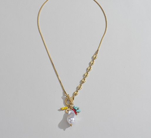 Collier avec pendentif plaqué perles en acier inoxydable, géométrique, à la mode, 1 pièce