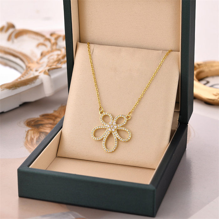 Simple Style Flower Stainless Steel Inlay Rhinestones Necklace 1 Piece