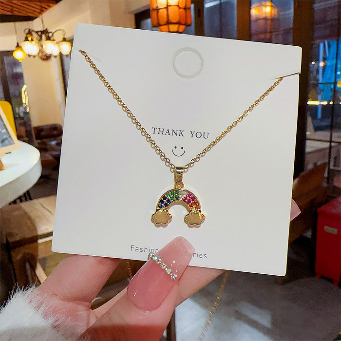Sweet Clouds Rainbow Stainless Steel Plating Inlay Zircon Gold Plated Pendant Necklace