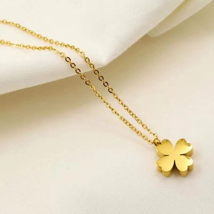 Collier avec pendentif en acier inoxydable, style simple et élégant, trèfle à quatre feuilles