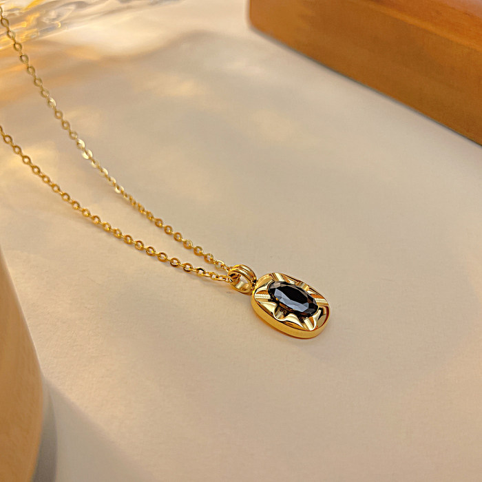 French Style Oval Stainless Steel Zircon Pendant Necklace In Bulk