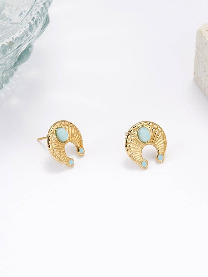 1 Pair Simple Style Round Plating Inlay Stainless Steel  Natural Stone 18K Gold Plated Ear Studs
