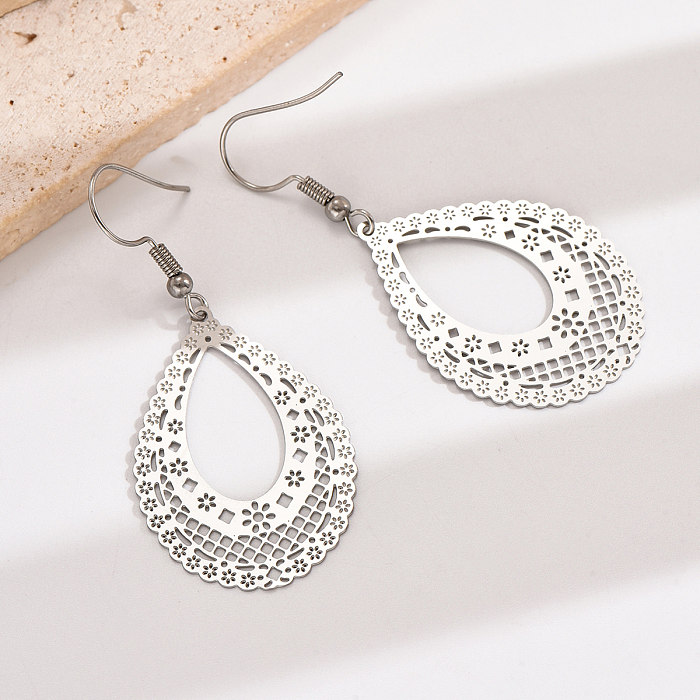 1 Pair Simple Style Water Droplets Stainless Steel  Plating Hollow Out Black Plated Drop Earrings