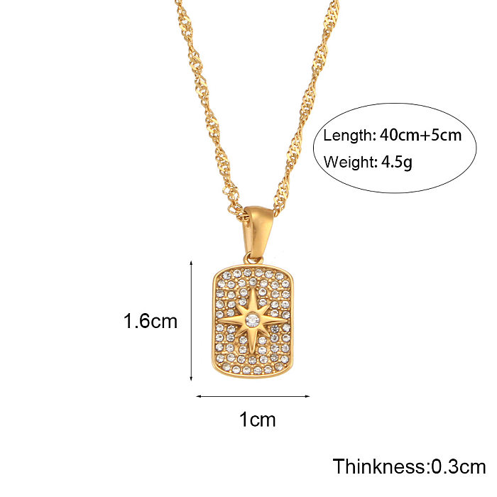 Fashion Square Stainless Steel  Pendant Necklace Plating Inlay Zircon Stainless Steel  Necklaces