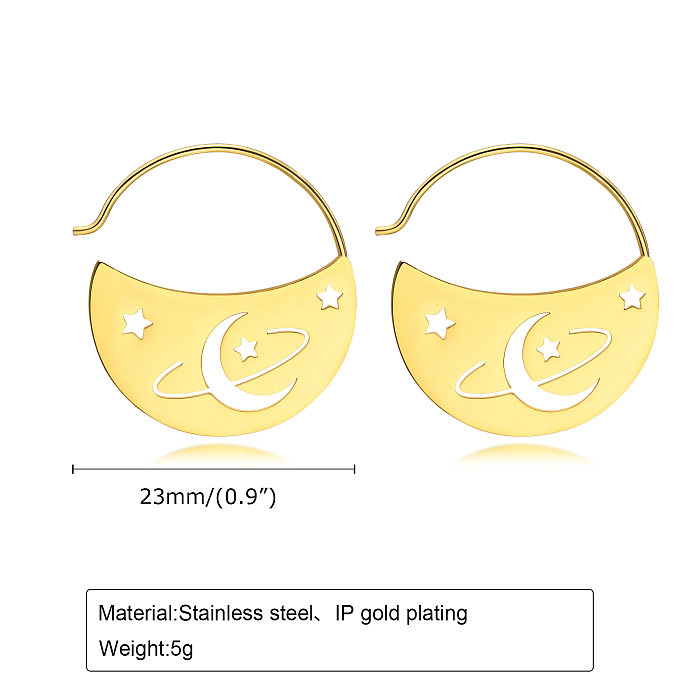 1 par estilo simples sun star lock chapeamento oco aço inoxidável 18k brincos banhados a ouro